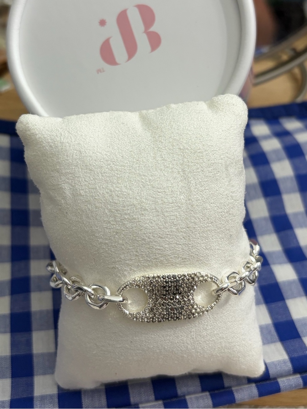 Bomb Party Silver Plated Crystal Pave Link Bracelet with pulley clasp